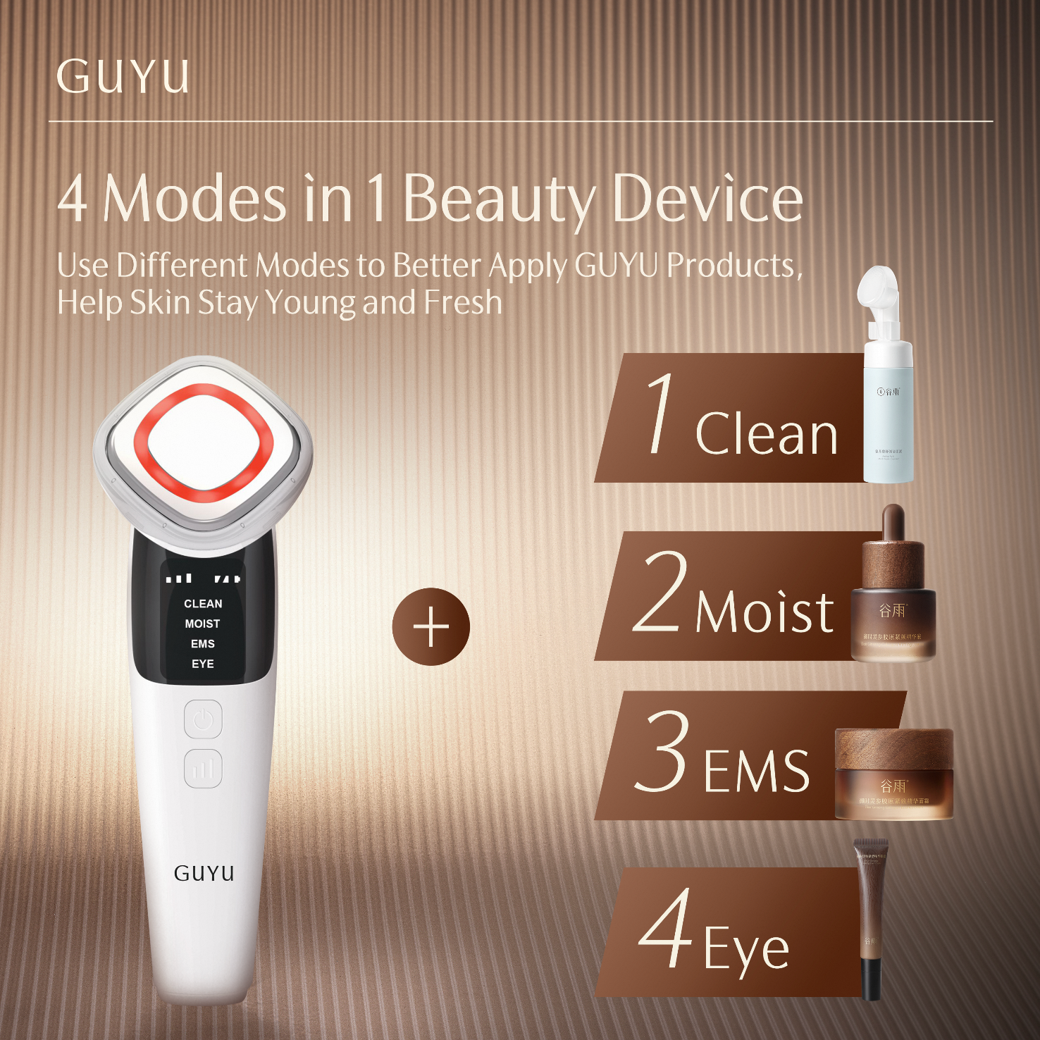 GUYU Plumping Skincare Set - Radiant Glowing Skin Anti-Aging Smoothing Skin Tone(Cream 30g+Serum 15ml+Device*1+Eye Cream 15g+Facial Mist 150ml+Facial Mask 50g+Cleanser 100g)